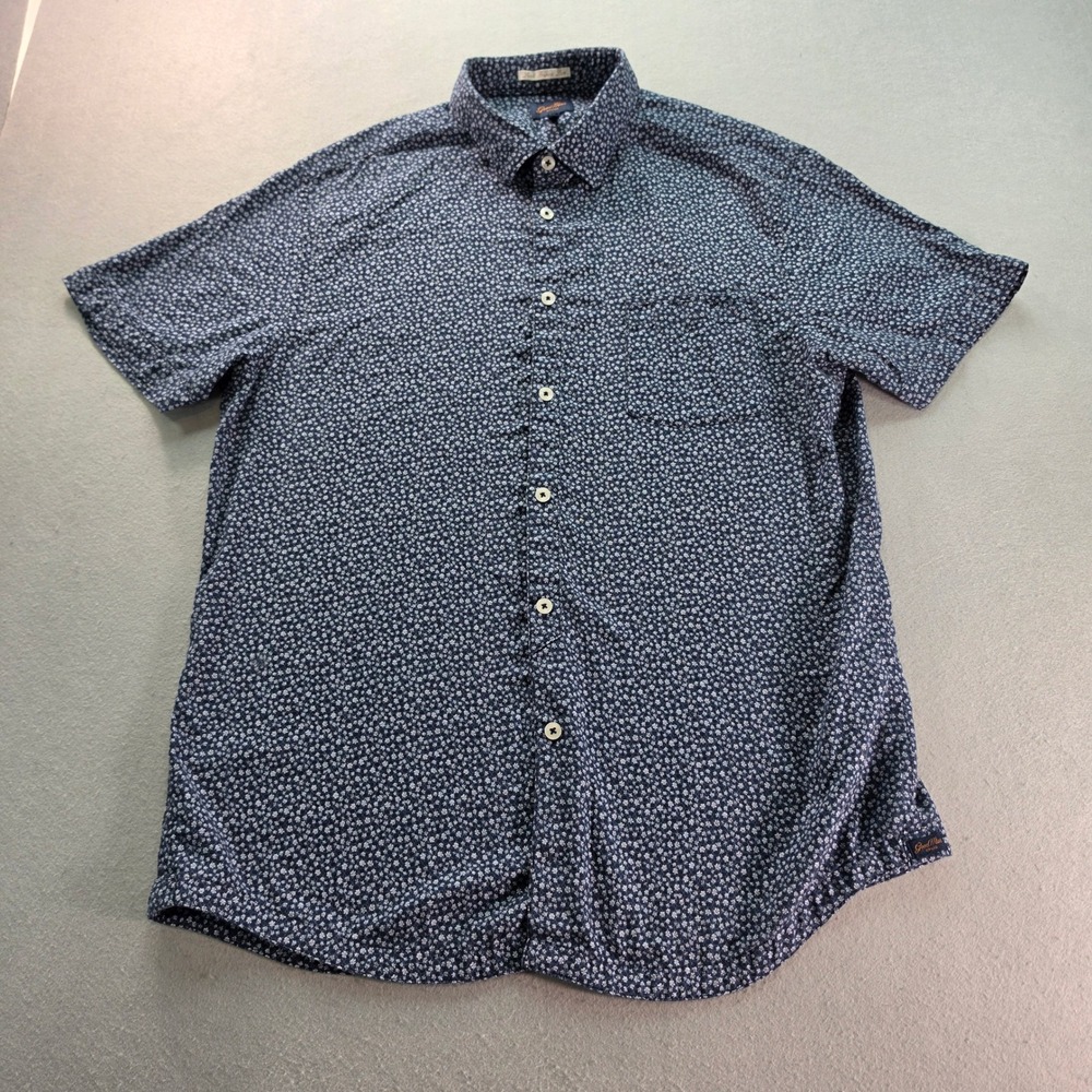 Good Man Brand Mens Large Navy Blue Floral Cotton Short Sleeve Button Down Shirt